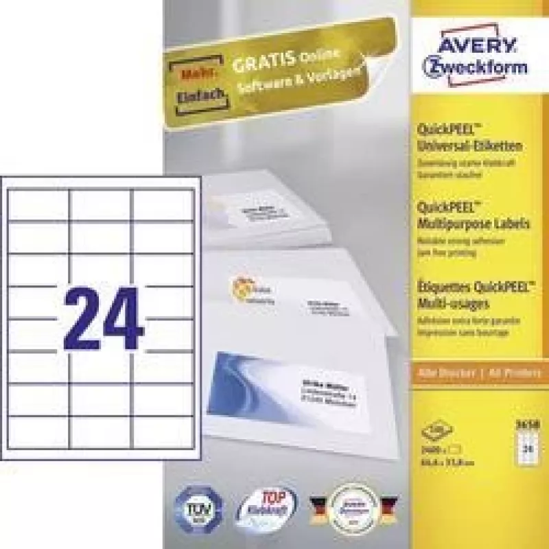 Avery - Uzlīmes - Baltas - A4 (210 x 297 mm) - 100 gab. 24) (3658)