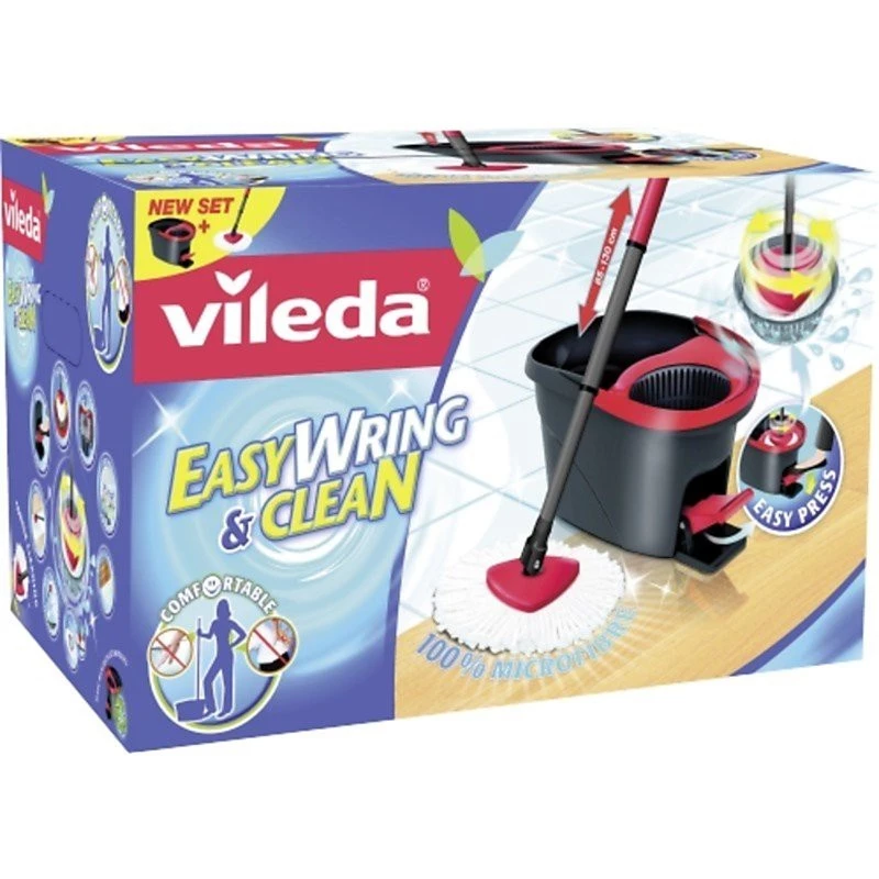 Slots VILEDA EasyWring & Clean Turbo, sarkans tehnopolimēra spainis, noņemama mazgājama mikrošķiedras galviņa, cietām grīdām
