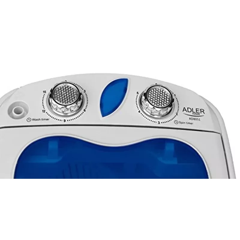 Adler | AD 8051 | Veļas mašīna | Energoefektivitātes klase | Augšas ielāde | Mazgāšanas ietilpība 3 kg | Nenoteikts RPM | Dziļums 37 cm | Platums 38 cm | Balta/Zila