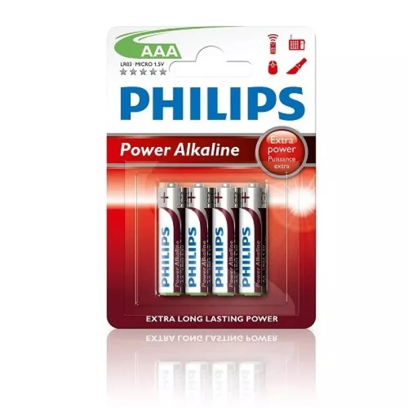 Philips Power Alkaline AAA baterijas, 4 gab. iepakojumā