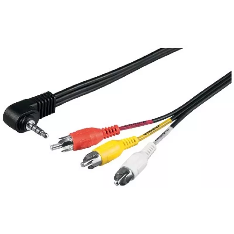 Wentronic Goobay 3,5 mm ligzdas/RCA adaptera kabelis, 1,5 m - 3,5 mm ligzdas spraudnis (4 kontaktu, stereo) 90° > 3x RCA spraudnis (50209)