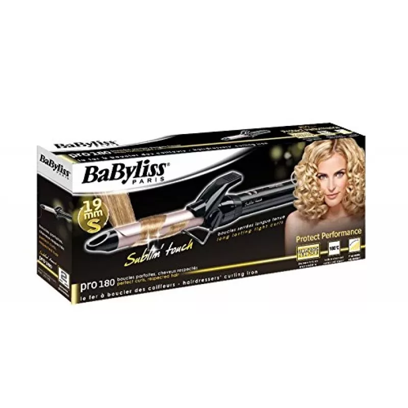 Lokšķēres BABYLISS Pro 180 19mm — 19 mm stienis, 150–180°C, 10 sildīšanas līmeņi, grozāms vads, rozā/melna