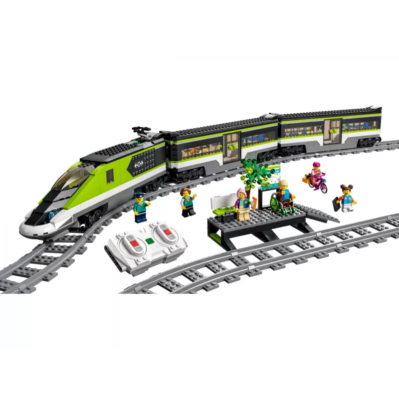 LEGO 60337 City Express pasažieru vilciena komplekts ar tālvadību, rotaļlietu dāvanas bērniem, zēniem un meitenēm ar strādājošiem priekšējiem lukturiem, 2 vagoniem un 24 sliežu ceļa gabaliem