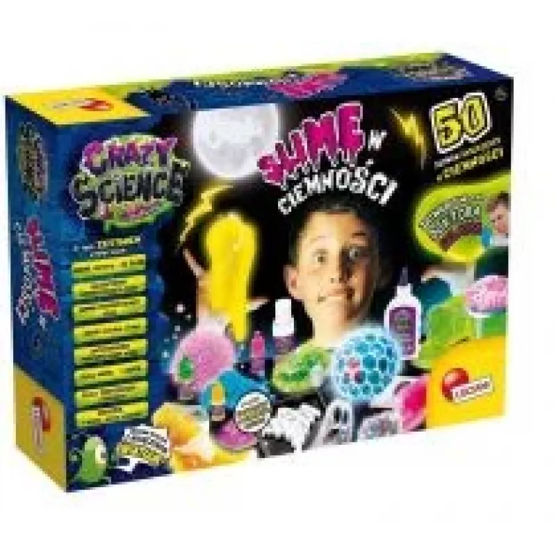 Zinātnes komplekts Liscianigiochi Crazy Science Slime in the dark 304-PL89239 — tumsā spīdošo gļotu eksperimentu komplekts