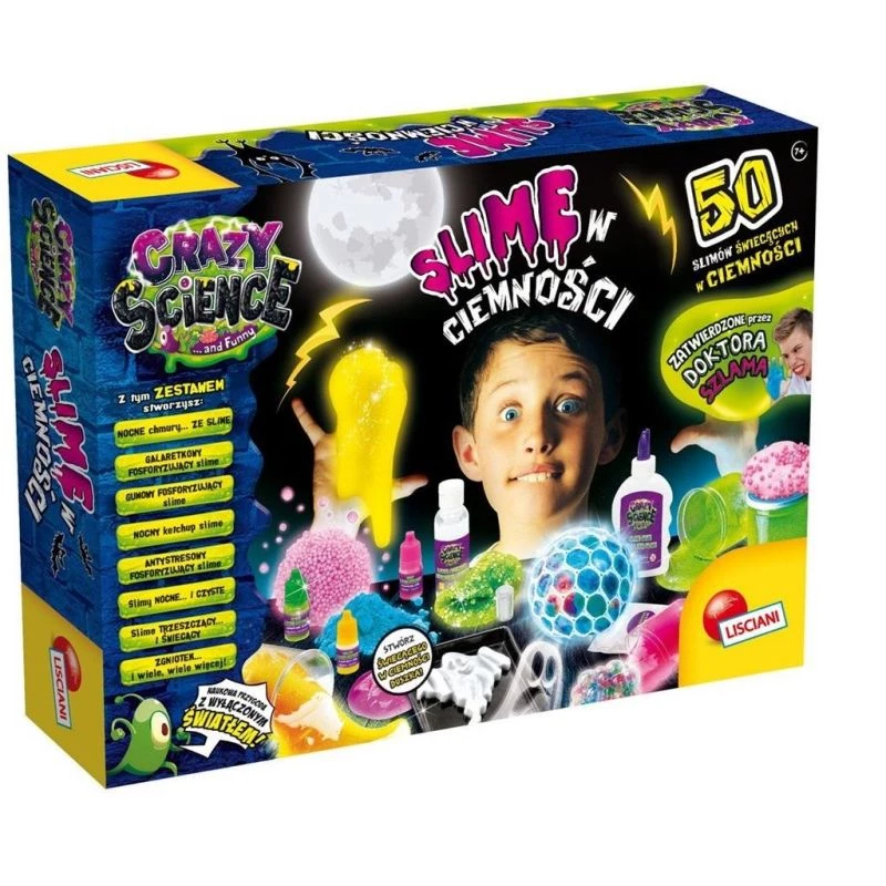 Zinātnes komplekts Liscianigiochi Crazy Science Slime in the dark 304-PL89239 — tumsā spīdošo gļotu eksperimentu komplekts