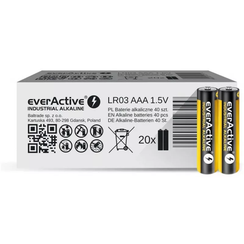 Vienreizlietojamās sārma baterijas everActive EVLR03S2IK AAA 1,5 V, 40 gab., 5 gadu glabāšanas laiks