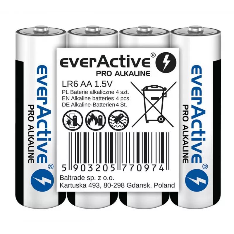 Sārma baterijas everActive LR6 AA 4 komplektā — 1,5 V, 3000 mAh, 50,5 × 14,5 mm