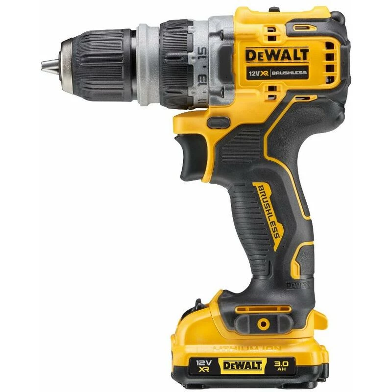 Pistolveida urbis DeWalt DCD703L2T-QW — 12V, 3.0Ah x2, 1500 RPM, 10 mm bezatslēgas patrona, 25.5 N·m, 0.9 kg