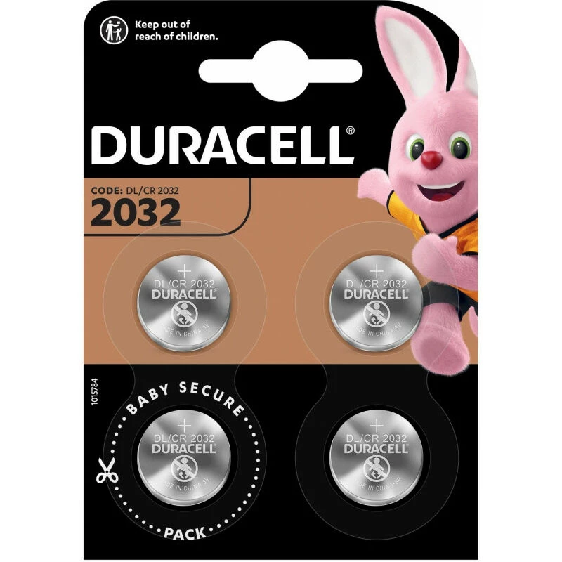 Monētu tipa baterija Duracell CR2032 3V litija — 4 gab. iepakojumā