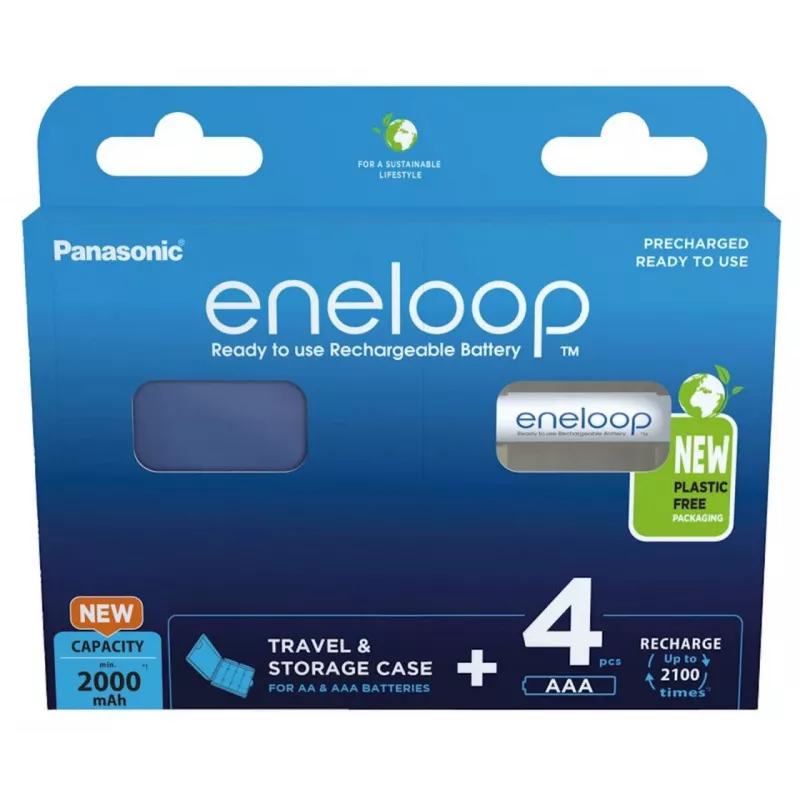 Uzlādējamās baterijas PANASONIC ENELOOP AA 2000 mAh 4 gab. + maciņš (BK-3MCDE/4CP+CASE)