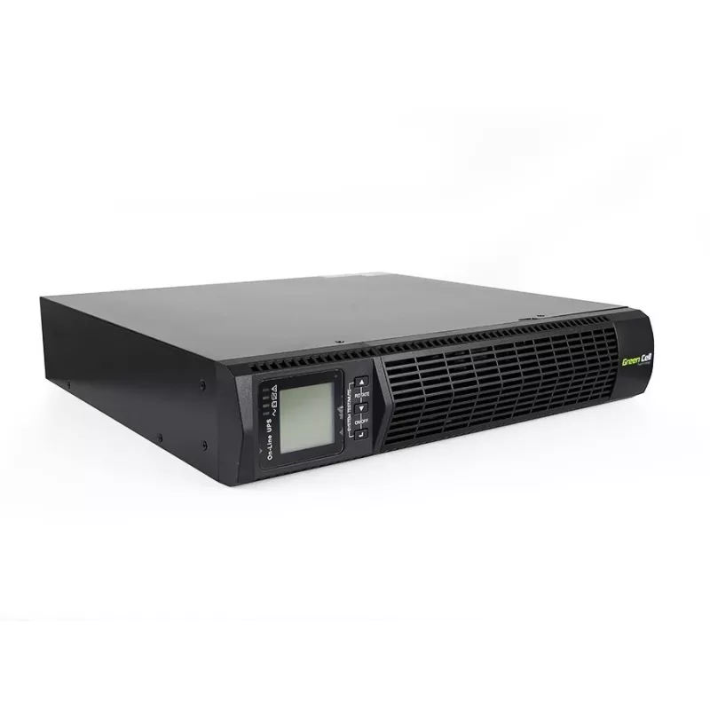 Nepārtrauktas barošanas avots zaļa Cell UPS13 — tiešsaistes dubultās pārveidošanas UPS, 1000 VA / 900 W, tīrs sinusoidāls vilnis, 6 maiņstrāvas izejas, LCD, 2×12V 9Ah baterijas