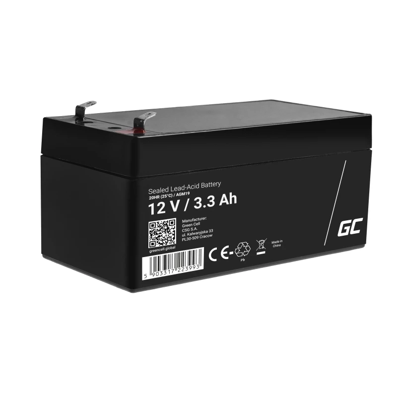 zaļa Cell AGM19 UPS akumulators, noslēgts svina-skābes, 12 V, 3,3 Ah