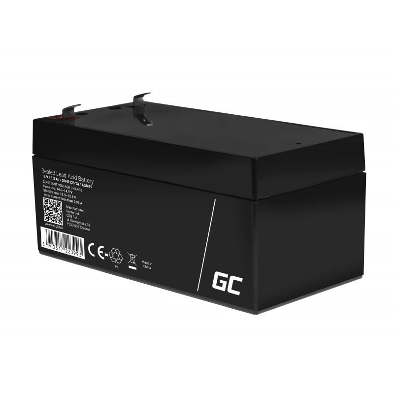 zaļa Cell AGM19 UPS akumulators, noslēgts svina-skābes, 12 V, 3,3 Ah