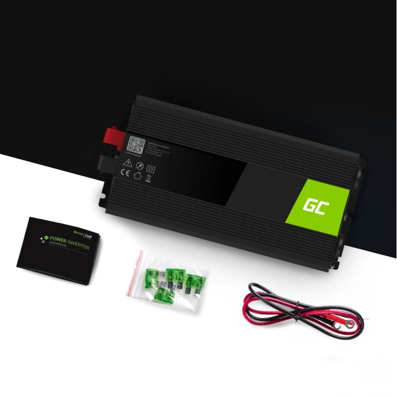 Strāvas pārveidotājs zaļa Cell INV12 3000 W 12 V uz 230 V, 50 Hz, 1 USB, aktīva dzesēšana, melns