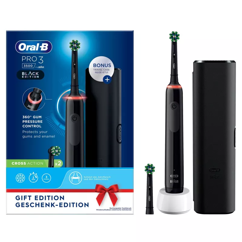 Oral-B Pro 3 3500 pieaugušo rotējošā zobu suka melnā krāsā