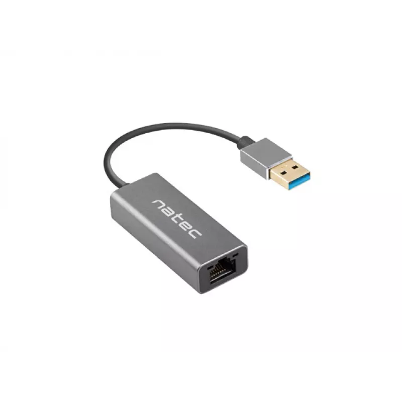 USB centrālmezgls NATEC Cricket USB 3.2 Gen 1 Type-A ar RJ-45 Ethernet 1000 Mbit/s, alumīnija korpuss, melns