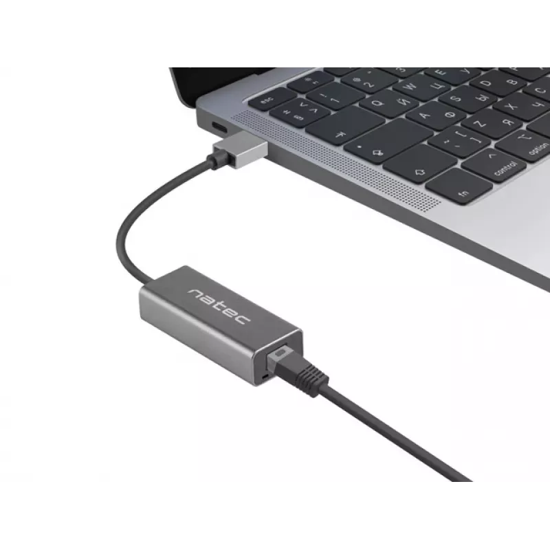 USB centrālmezgls NATEC Cricket USB 3.2 Gen 1 Type-A ar RJ-45 Ethernet 1000 Mbit/s, alumīnija korpuss, melns