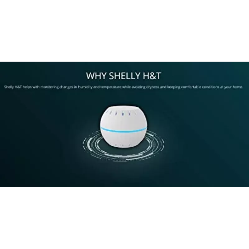 Shelly H&T, Mitruma un Temperatūras Bezvadu Gudrais Sensors, Kompakts, WiFi, Higrometrs, Mājas Automatizācija, iOS Android Lietotne – Melns