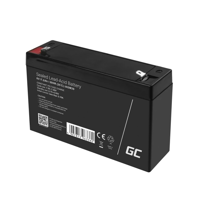 zaļa Cell AGM39 rūpnieciskā uzlādējamā baterija 7200 mAh 6 V