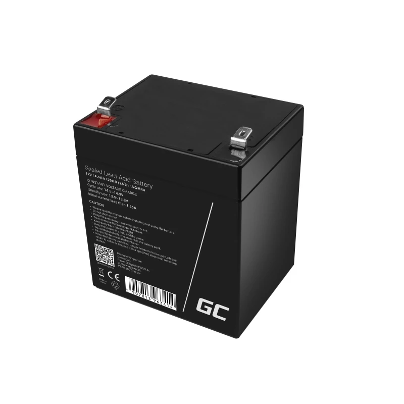 UPS akumulators zaļa Cell AGM44 — 12 V 4,5 Ah Svina-skābes akumulators (VRLA), 101×70×90 mm, 1,35 kg, melns