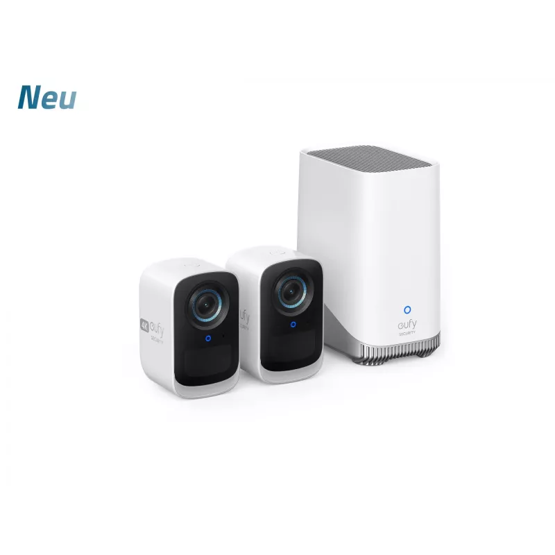 Eufy Security S300 EufyCam 3C 2-Cam Kit drošības kamera āra bezvadu, 4K kamera, paplašināma vietējā krātuve līdz 16TB, sejas atpazīšanas AI