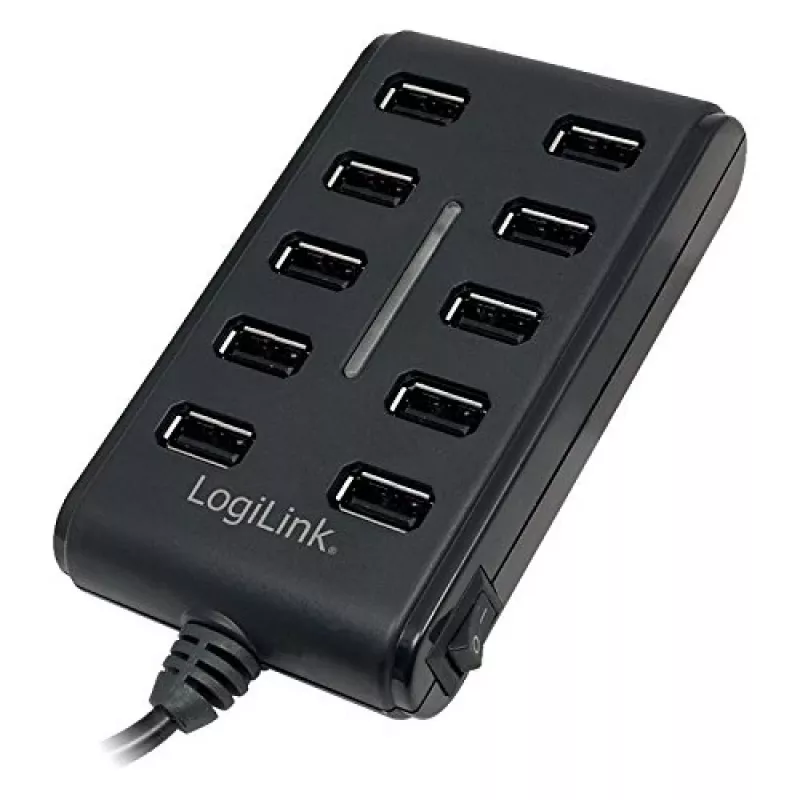 Logilink UA0125 USB centrmezgls 10 portu USB 2.0 ar strāvas adapteri 3,5 A, | Logilink