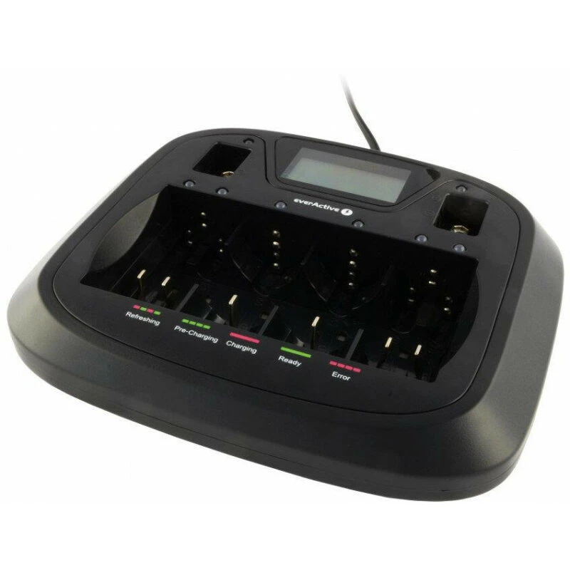 Baterijas lādētājs everActive NC-900U Universal DC — lādē AA, AAA, C, D, 9V, līdz 6 šūnām, melns
