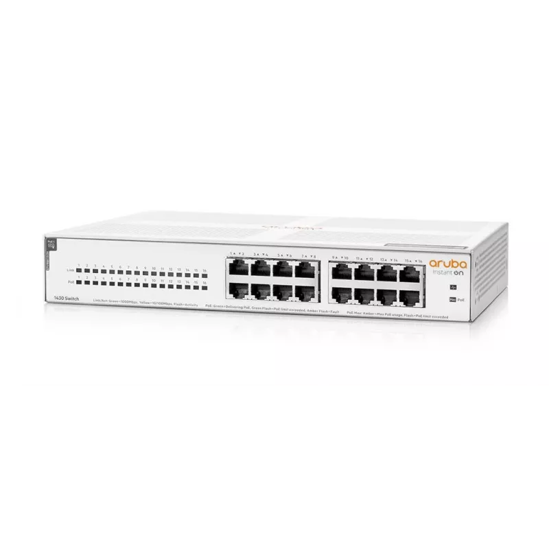 HPE Aruba Networking Aruba Instant On 1430 16G Class4 PoE 124W Nepārvaldāms L2 Gigabitu Ethernet (10/100/1000) Strāva caur Ethernet (PoE) 1U Balts
