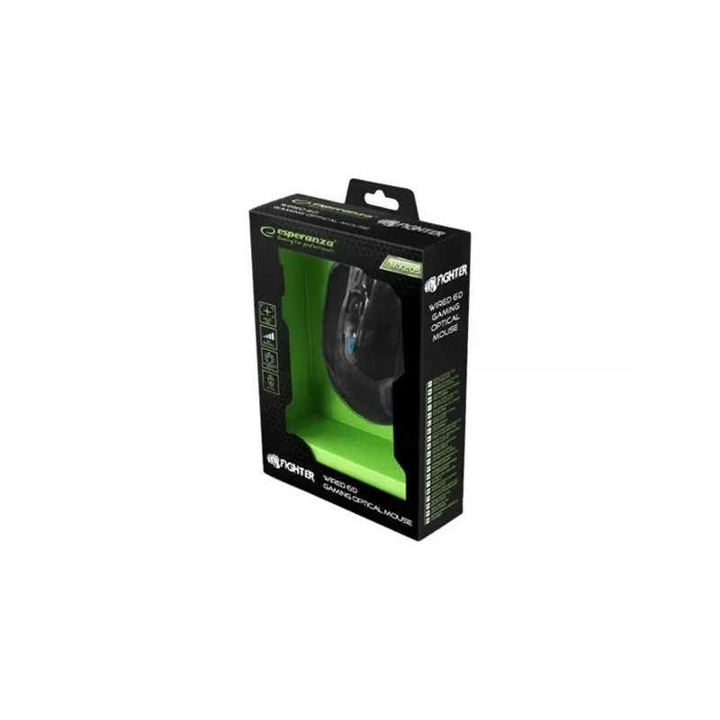 Esperanza MX205 FIGHTER - Pele - USB - Zila - Hiiri - Optiskā - 6 pogas - Melna