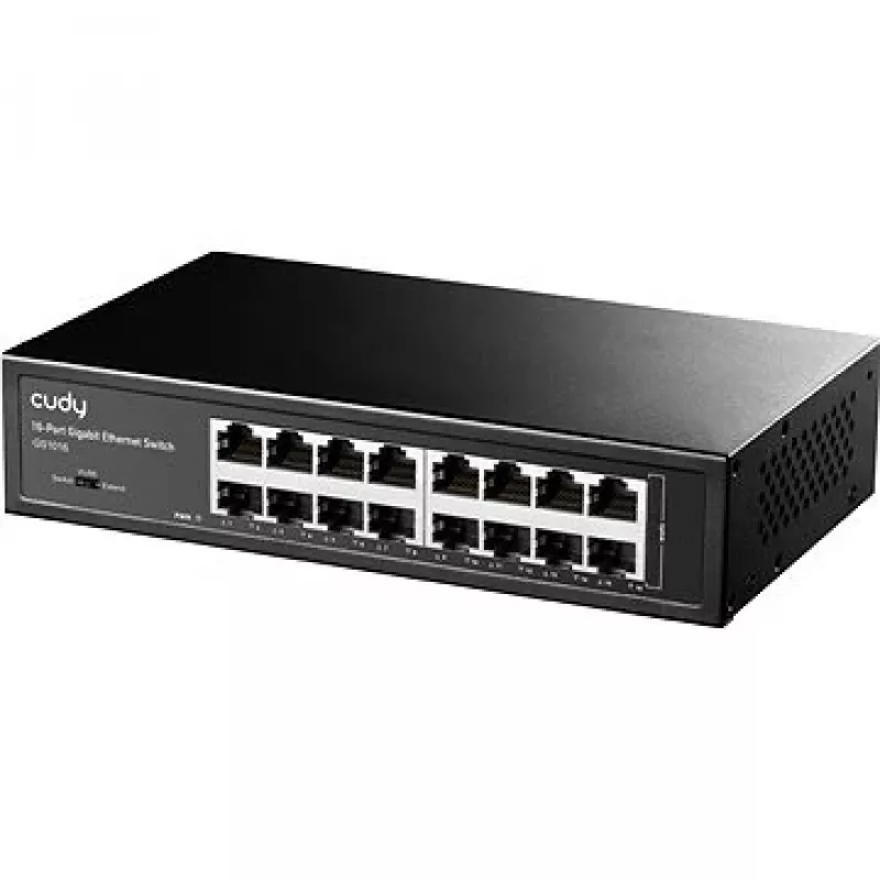 Tīkla slēdzis Cudy GS1016 — 16 portu Gigabit Ethernet (10/100/1000), 32 Gbit/s pārslēgšana, montējams statīvā, barošana no maiņstrāvas