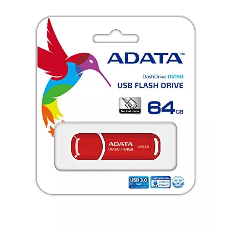 USB zibatmiņa ADATA DashDrive UV150 64 GB, USB Type-A 3.2 Gen 1, sarkana, vāciņa dizains