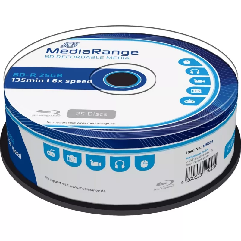 BD-R tukšs disks MediaRange MR514 25 GB 25 gab.