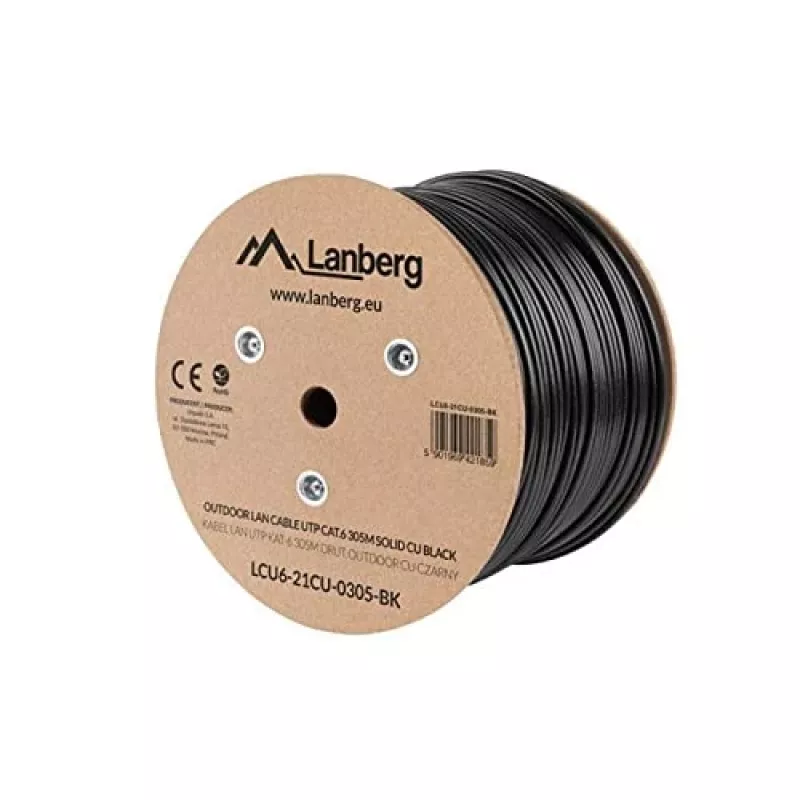 Lanberg LCU6-21CU-0305-BK tīkla kabelis melns 305 m Cat6 U/UTP (UTP) āra