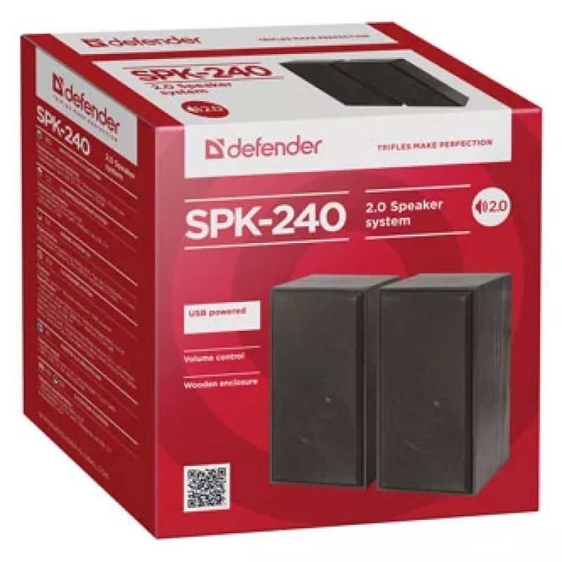 DEFENDER SPK-240 vadu galda skaļruņi, 2.0, 6 W RMS, USB barošana, 3,5 mm, melns