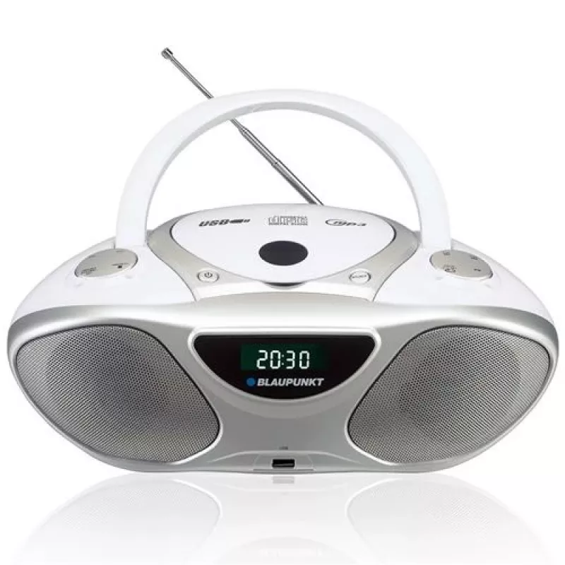 CD ierakstītājs BLAUPUNKT BB14WH — CD ierakstītājs ar MP3 atskaņošanu, USB, LCD, pulkstenis, 2x1 W skaļruņi, sudraba/baltā krāsā