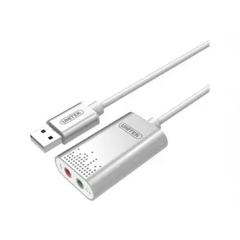 Audio pārveidotājs Unitek Y-247A, sudraba, USB Typee-A savienotājs, kompakts 12×28×46 mm