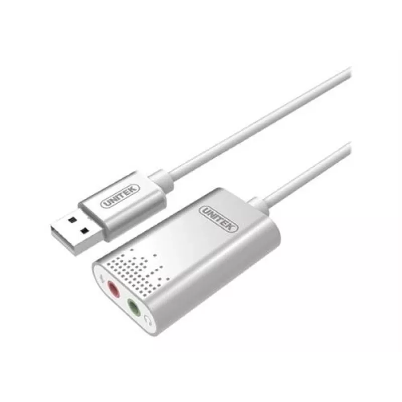 Audio pārveidotājs Unitek Y-247A, sudraba, USB Typee-A savienotājs, kompakts 12×28×46 mm
