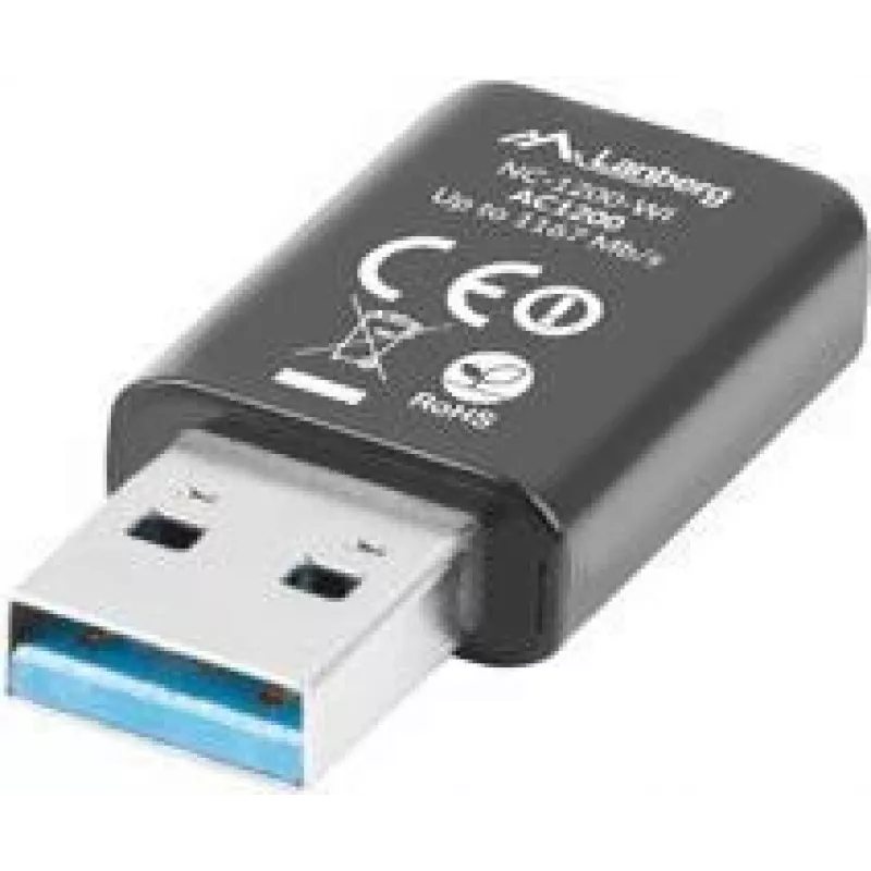 Bezvadu USB tīkla adapteris LANBERG NC-1200-WI, WLAN USB 2.0, 2x iekšējās antenas 2 dBi, līdz 5000 Mbit/s