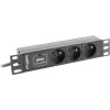 Strāvas sadales bloks LANBERG PDU-03E-0200-BK — 1U, 3x Type E rozetes, 220–250 V, 16 A, 2 m kabelis, melns