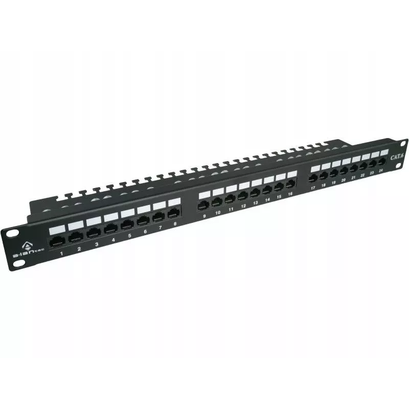Plākšņu panelis Alantec PK001 24 portu UTP Cat.6 1U 19 collu – 24x RJ45, U/UTP (UTP), melns