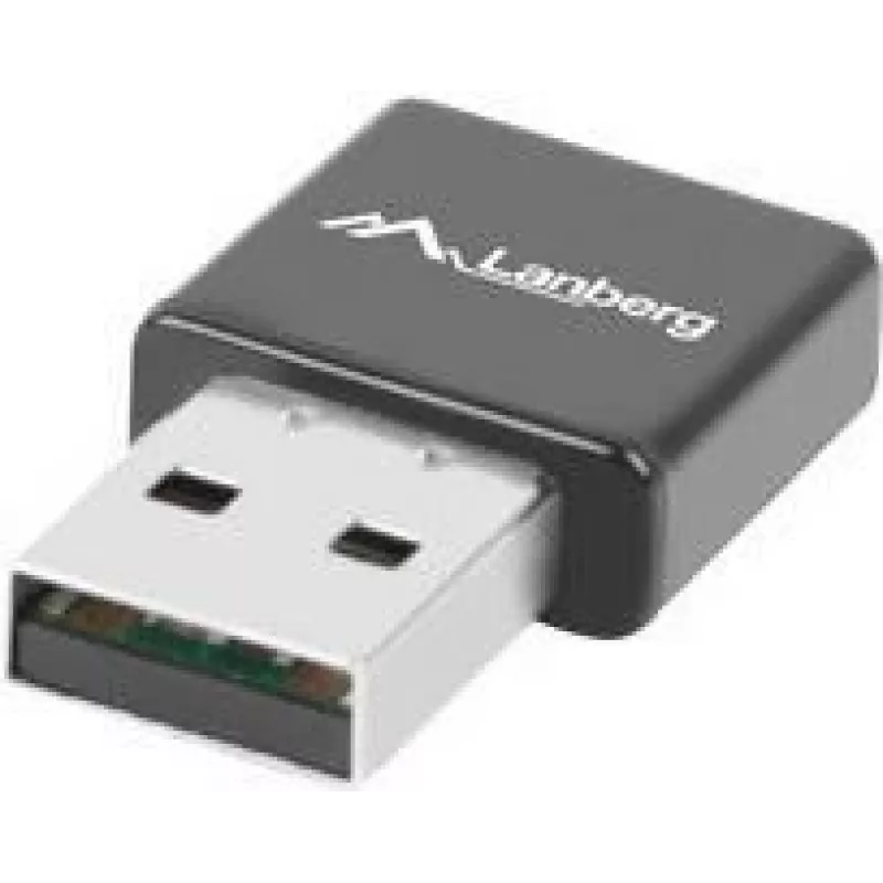 USB bezvadu tīkla adapteris LANBERG NC-0300-WI, 2x iekšējās antenas 2 dBi, USB 2.0, līdz 2400 Mbit/s, melns