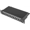 Plākstera panelis LANBERG PPF6-9012-B — 12 portu RJ45, metāla, melns, 1U (215×44,5×130 mm)