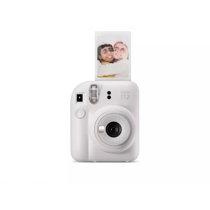 Fujifilm Instax Mini 12 tūlītējās drukas kamera, balta — 86×54 mm izdrukas, 60 mm fokusa attālums, AA baterija