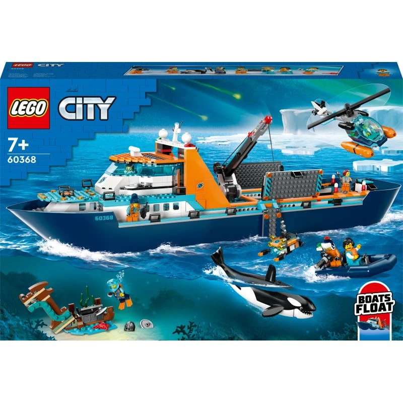 Konstrukciju rotaļlieta LEGO City Arktikas izpētes kuģis 60368 — 815 gab., 7+ gadi, ietver 4 minifigūras
