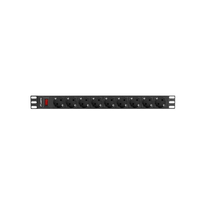 Strāvas sadales bloks LANBERG PDU-09F-0300-BK — 9x Type F rozetes, 3 m kabelis, alumīnija korpuss, 10 A