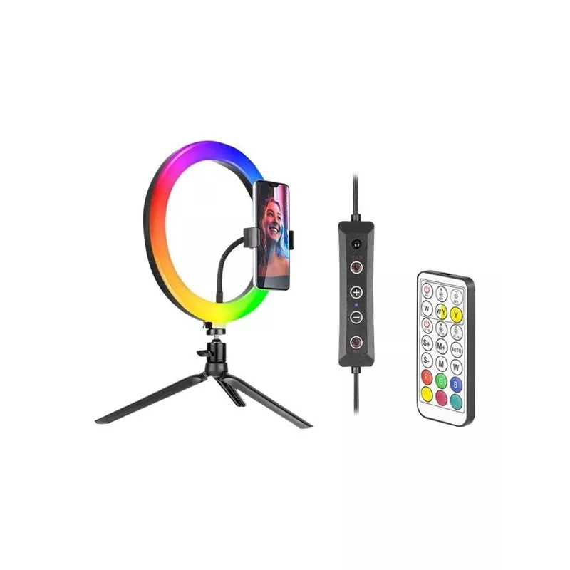 Gredzena lampa RGB 26cm ar statīvu