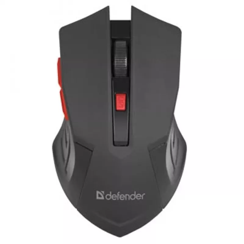 Bezvadu optiskā pele DEFENDER ACCURA MM-275 RF, abpusēja, 1600 DPI, USB RF uztvērējs, 5–6 pogas, melna/sarkana