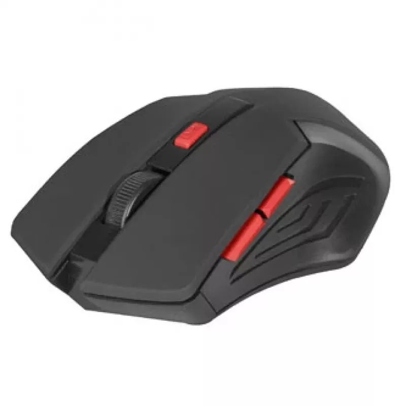 Bezvadu optiskā pele DEFENDER ACCURA MM-275 RF, abpusēja, 1600 DPI, USB RF uztvērējs, 5–6 pogas, melna/sarkana