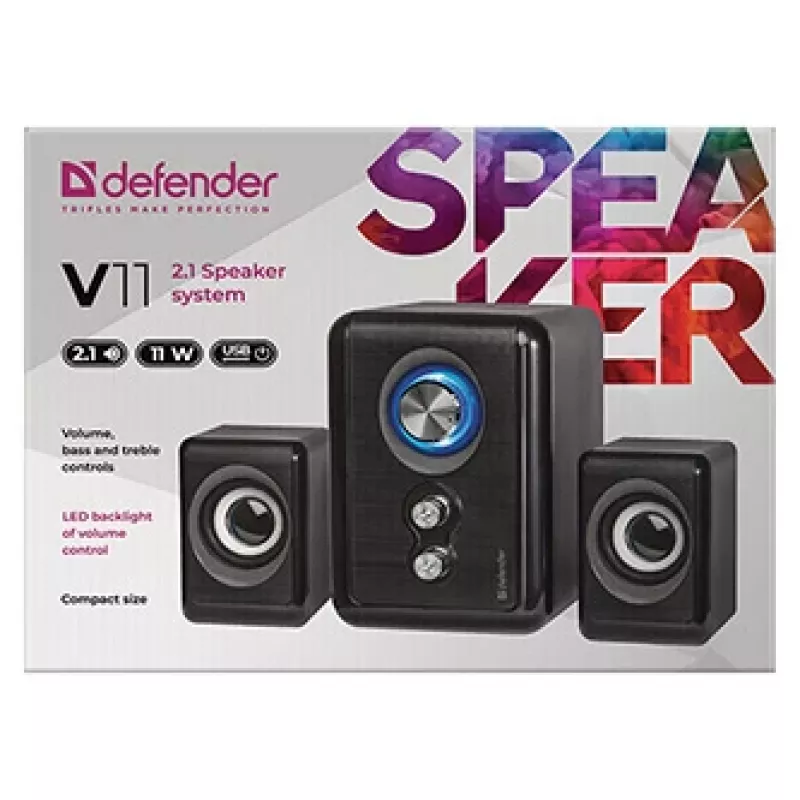 DEFENDER skaļrunis V11 11 W vadu 2.1 galda satelīta skaļruņi, USB 5 V, melns