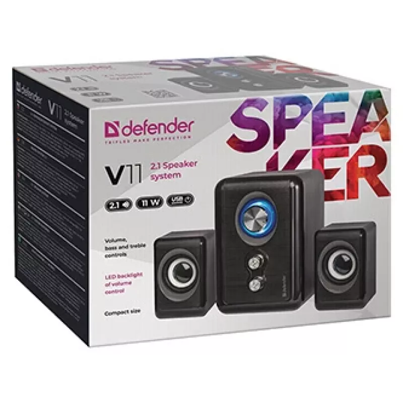 DEFENDER skaļrunis V11 11 W vadu 2.1 galda satelīta skaļruņi, USB 5 V, melns